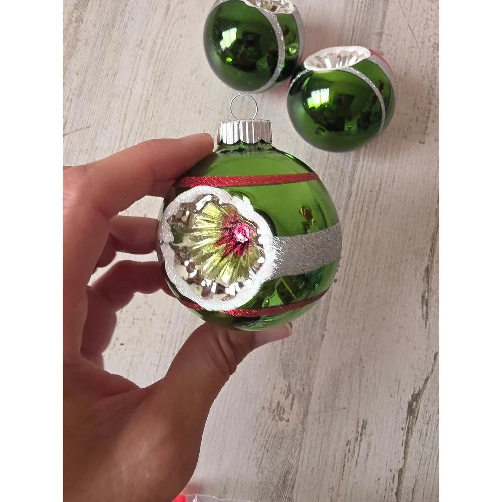 Radko indent glitter Red Green set ornament Xmas tree